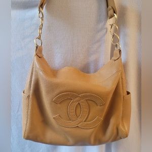 Chanel CC logo Tan color Medium shoulder bag Authentic